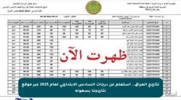 نتائج العراق.. استعلم عن درجات السادس الابتدائي لعام 2025 عبر موقع نتائجنا بسهولة
